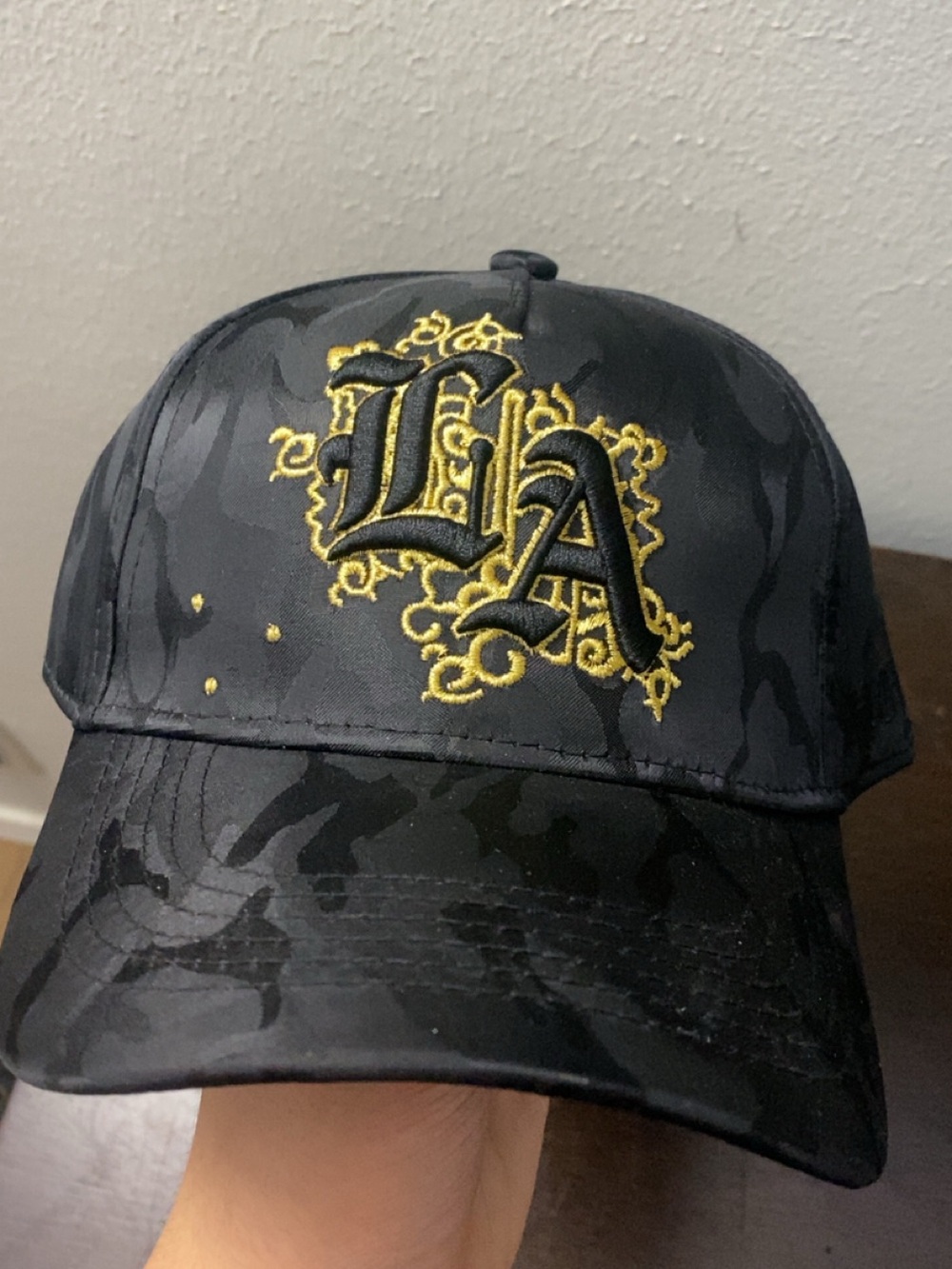 Black Baseball Cap with Gold LA Embroidery